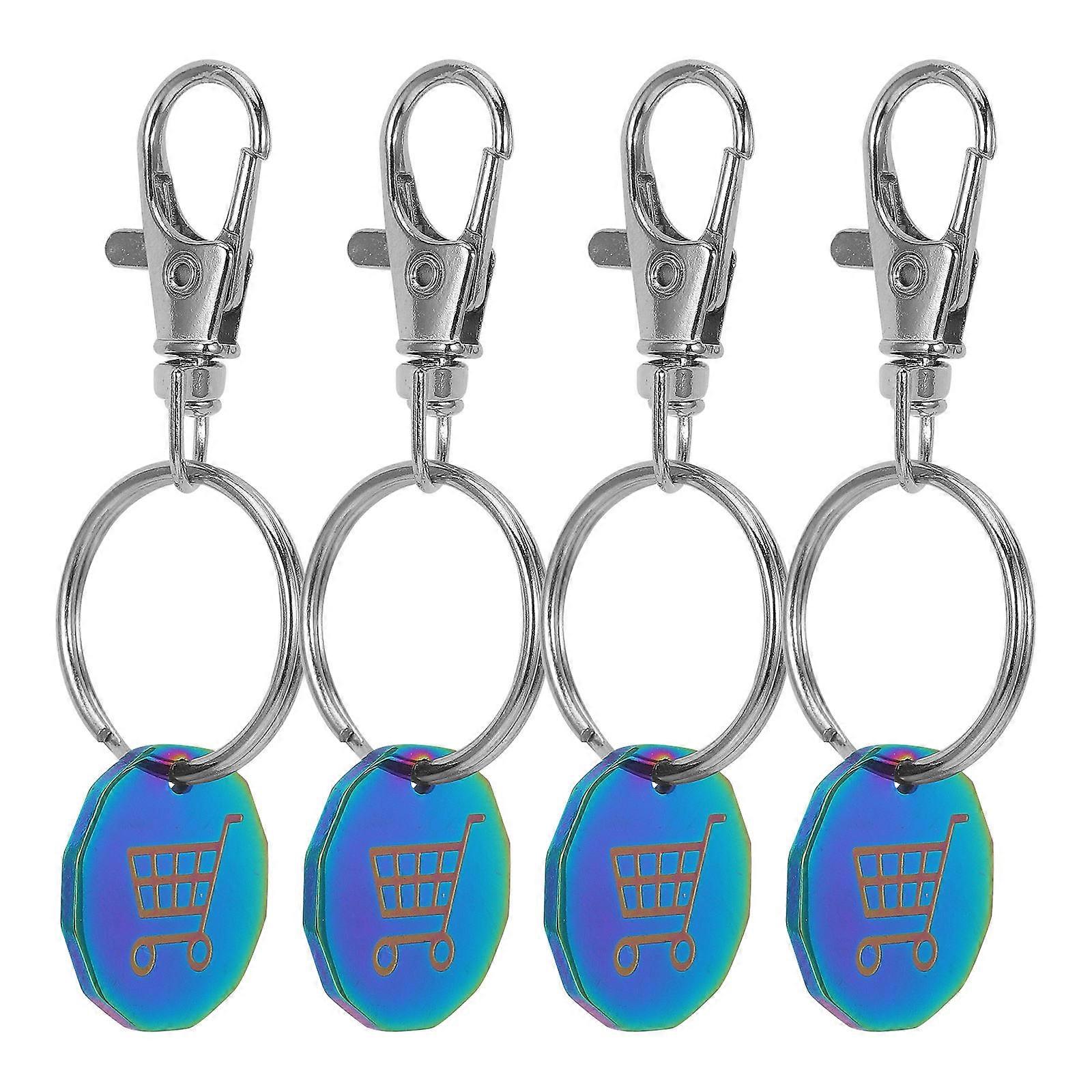 Trolley Token Key Rings Shopping Trolley Tokens Keychain Pendants Assorted Color 7.50X2.50X0.50CM Daily Use 4Pcs