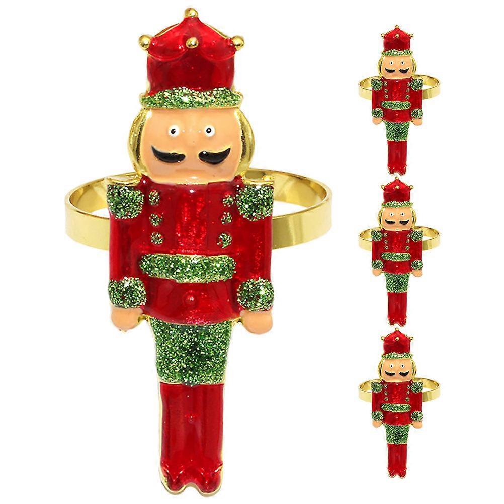 Christmas Napkin Rings Nutcracker Shape Table Decoration Cloth Napkins Red and Green 4Pcs