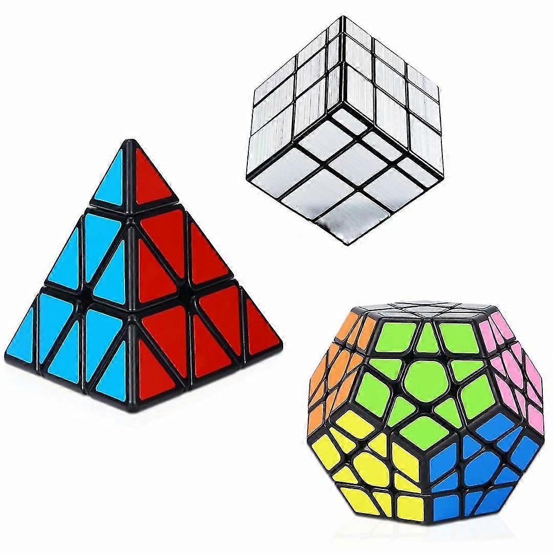 Speed Cube Set 3 Pack Magic Puzzle Cube Bundle Sticker - Includes Pyramid Speedcubing Puzzle