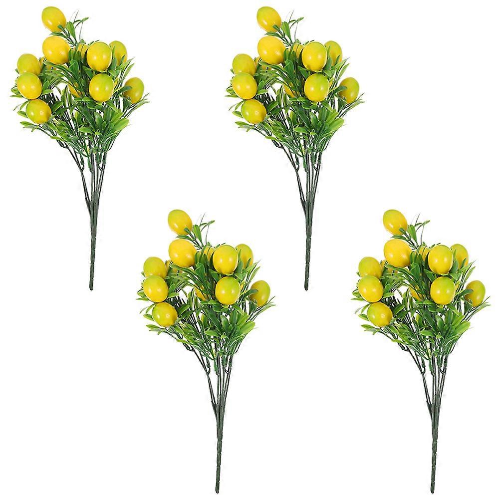 4pcs Artificial Lemon Branches Faux Fruit Stems Home Decoration Vivid Simulation Bouquet Table Centerpieces Festivals Parties