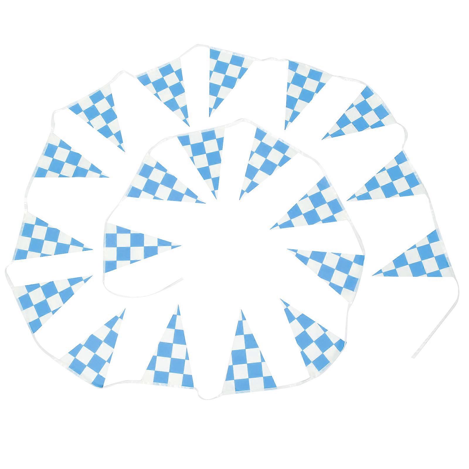 Checkered Race Flag Racing Signal Flag Hanging Car Banners Blue White 7m Long 20 Flags Per String Decoration 1Pack