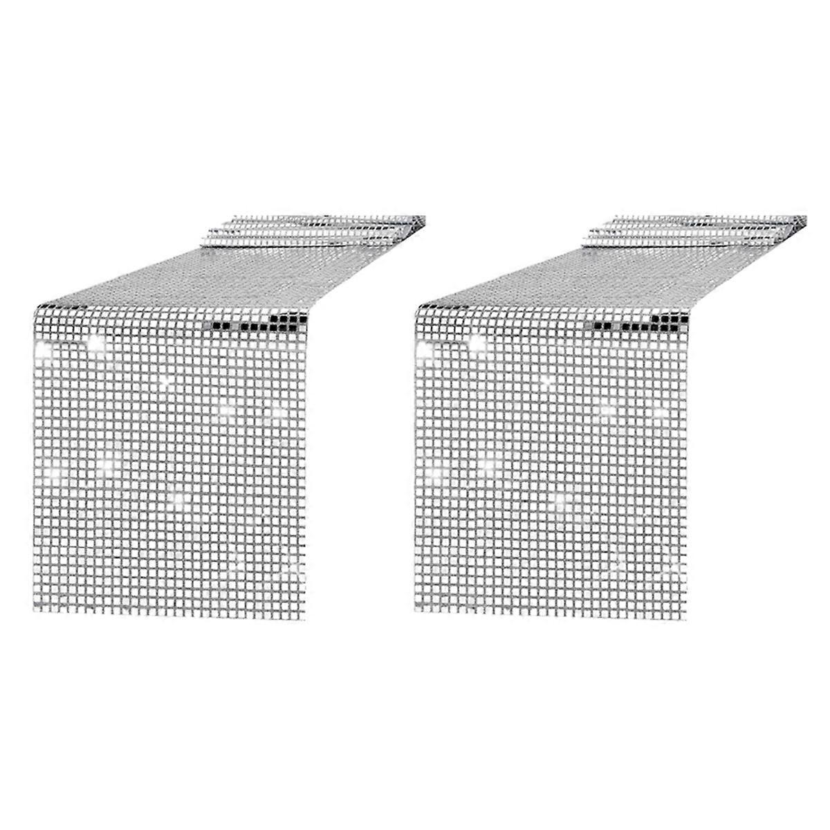 2X Disco Party Table Runner Mirror Silver Foil Table Runner Glitter Metallic Table Cover for Disco D