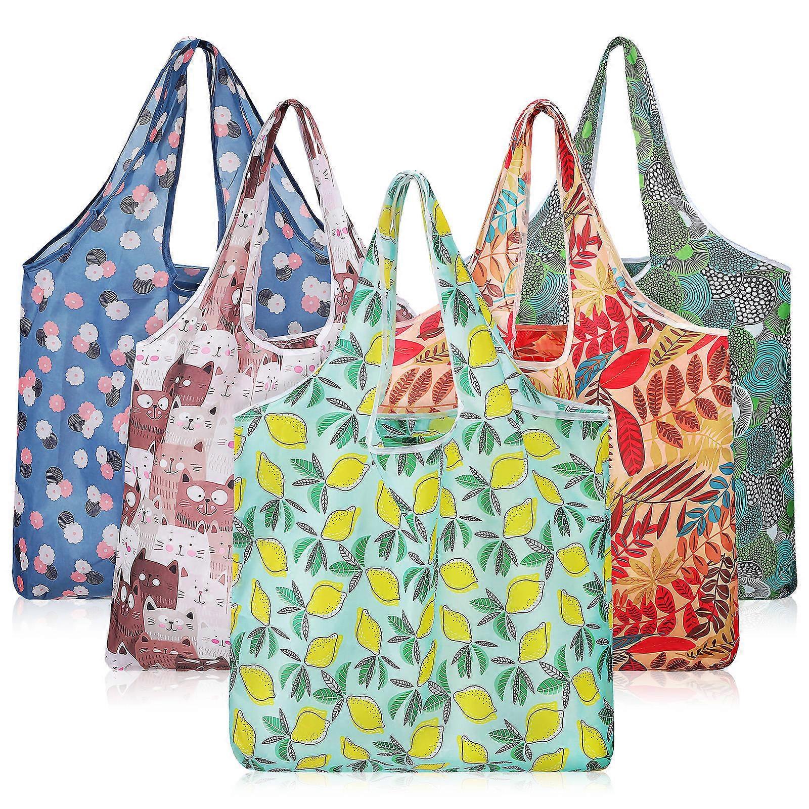 Reusable Bags For Shopping Rectangular Shape Mixed Style Beach 5Pcs