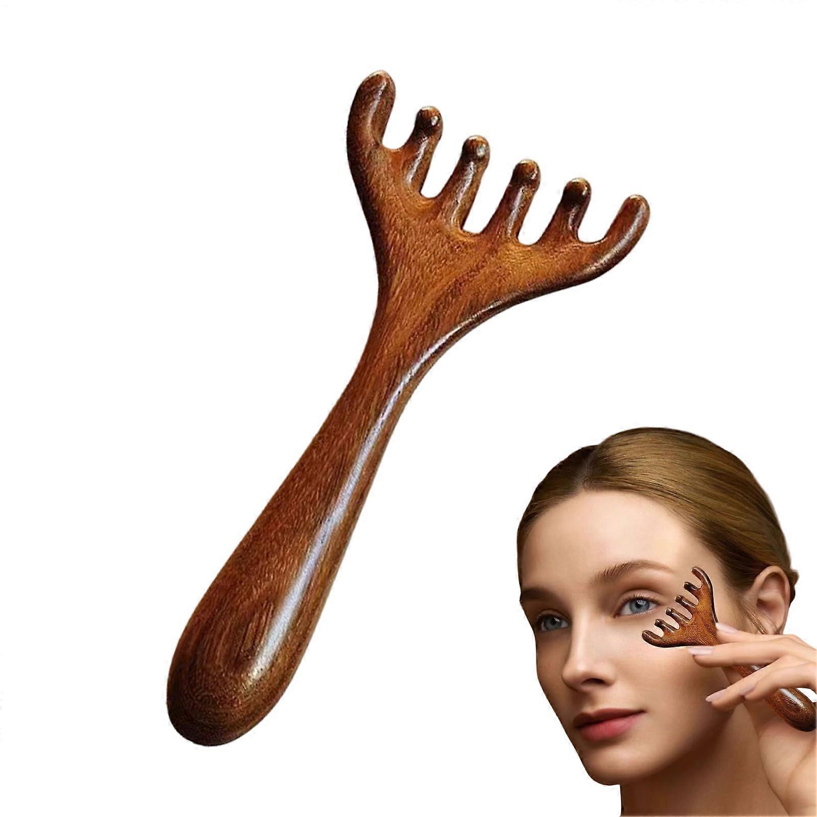 Sandalwood Scalp Massage Comb Set, Wood Scalp Massage Tools, Antler Nose Scraper, Handheld Wide Tooth Comb