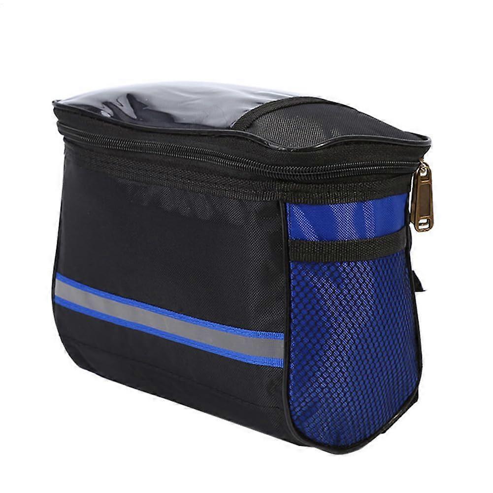 Handlebar Bag With Reflective Strap Front Wheel Bag With Clear Touchscreen Pocket Compact Basket Mount Dark Blue