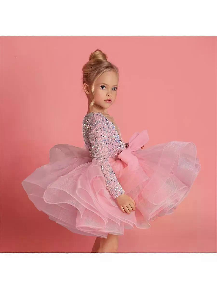 Kız Uzun Kollu Payetli Örgü Elbise Elbiseler Prenses Elbiseler