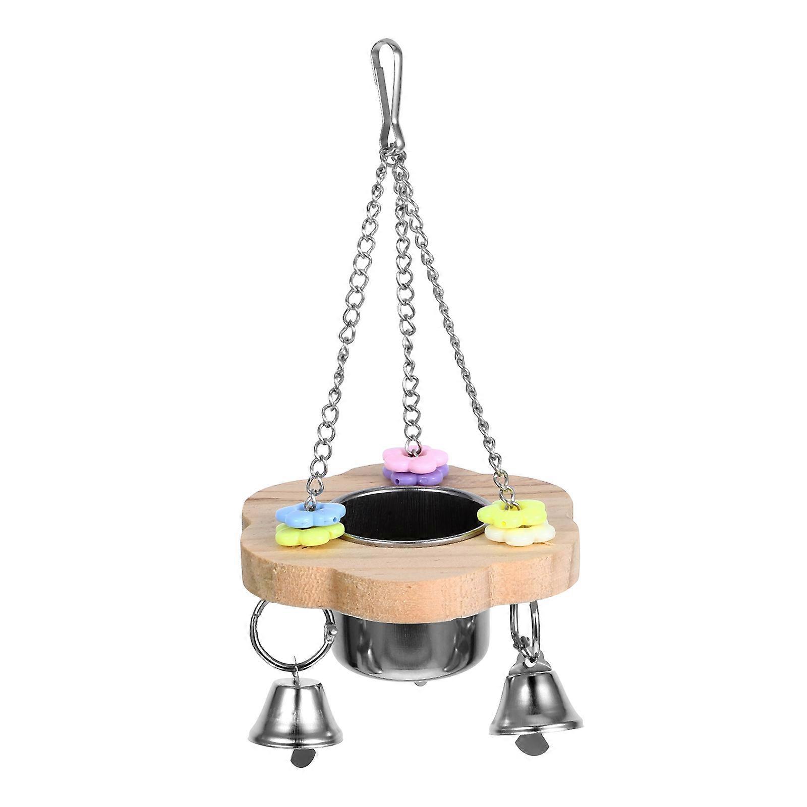Wooden Molar Hanging Feeder for Parrots, Interactive Bowl for Small Birds, Promotes Exercise, Safe Material, Random Color