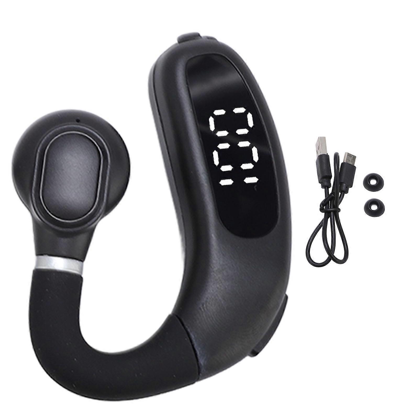 デジタルディスプレイ付きブラックワイヤレスイヤーフックヘッドフォン、ノイズリダクション、10m範囲