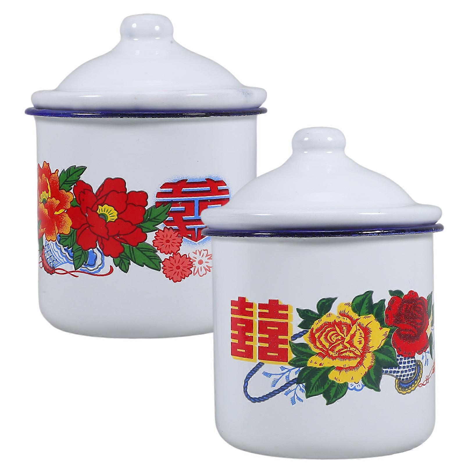 Vintage Enamel Teacup Set, Chinese Style Red Retro Mug, Rust Resistant Portable Beverage Container for Home, Camping, Travel, Tea, Juice, Soup