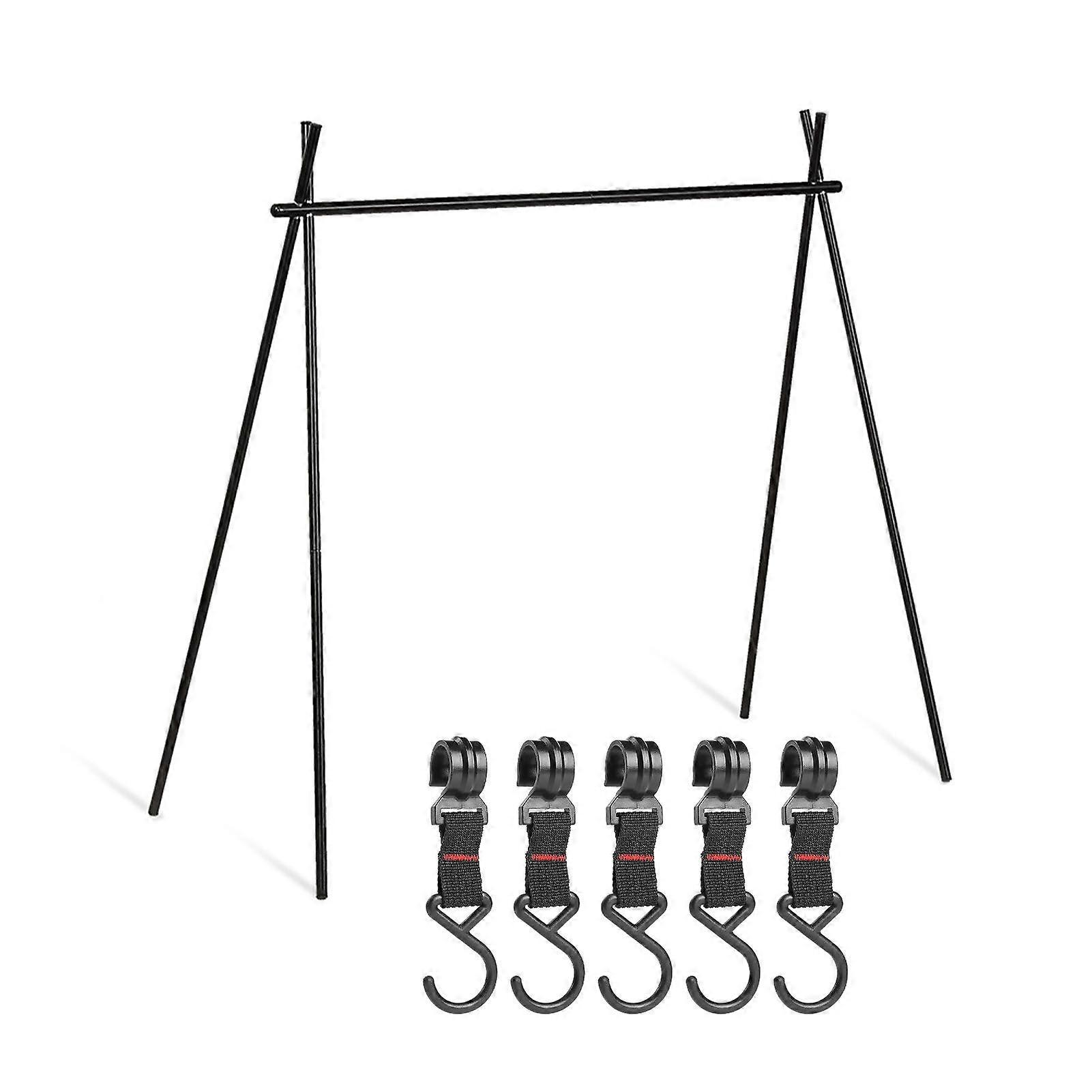 Camping Racks Aluminum Alloy Folding Triangular Shelf Collapsible Hanging Organizer Stand for Outdoor Samll Size with 5 Hooks BlackYMHC