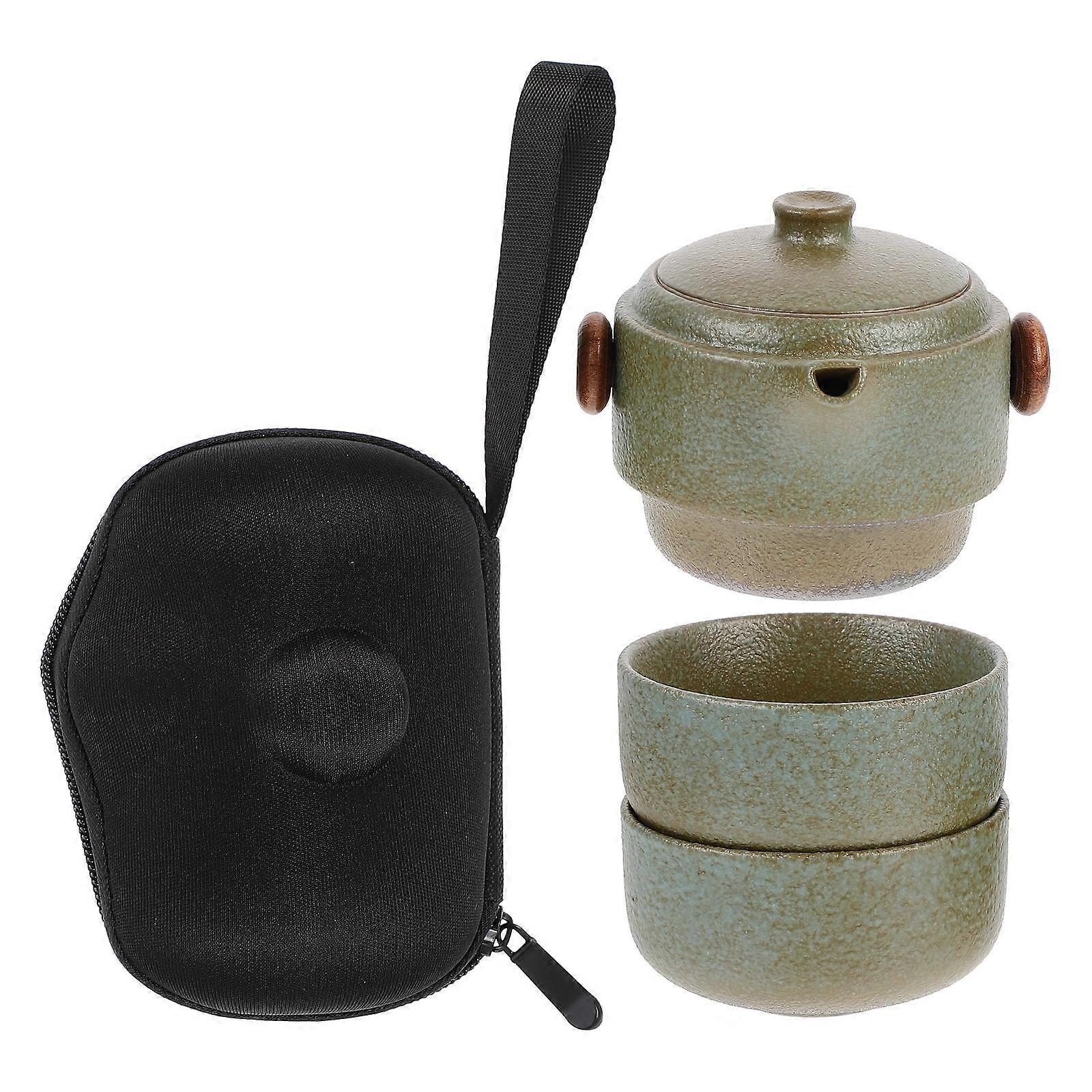 Chinese Tea Set Gongfu Ceramic Teapot Tea Cups For Travel Or Home Use Square Shape Heat Insulation 1Set
