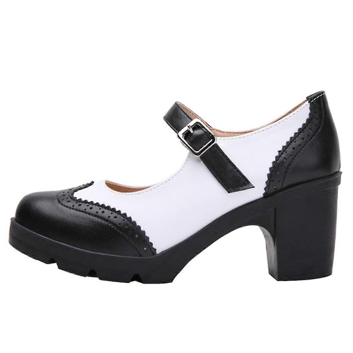 Lle Match Women's Casual High Heel Shoes with Medium Heel, Platform Design, Round Toe, Rubber Sole, Size 38.5 EU
