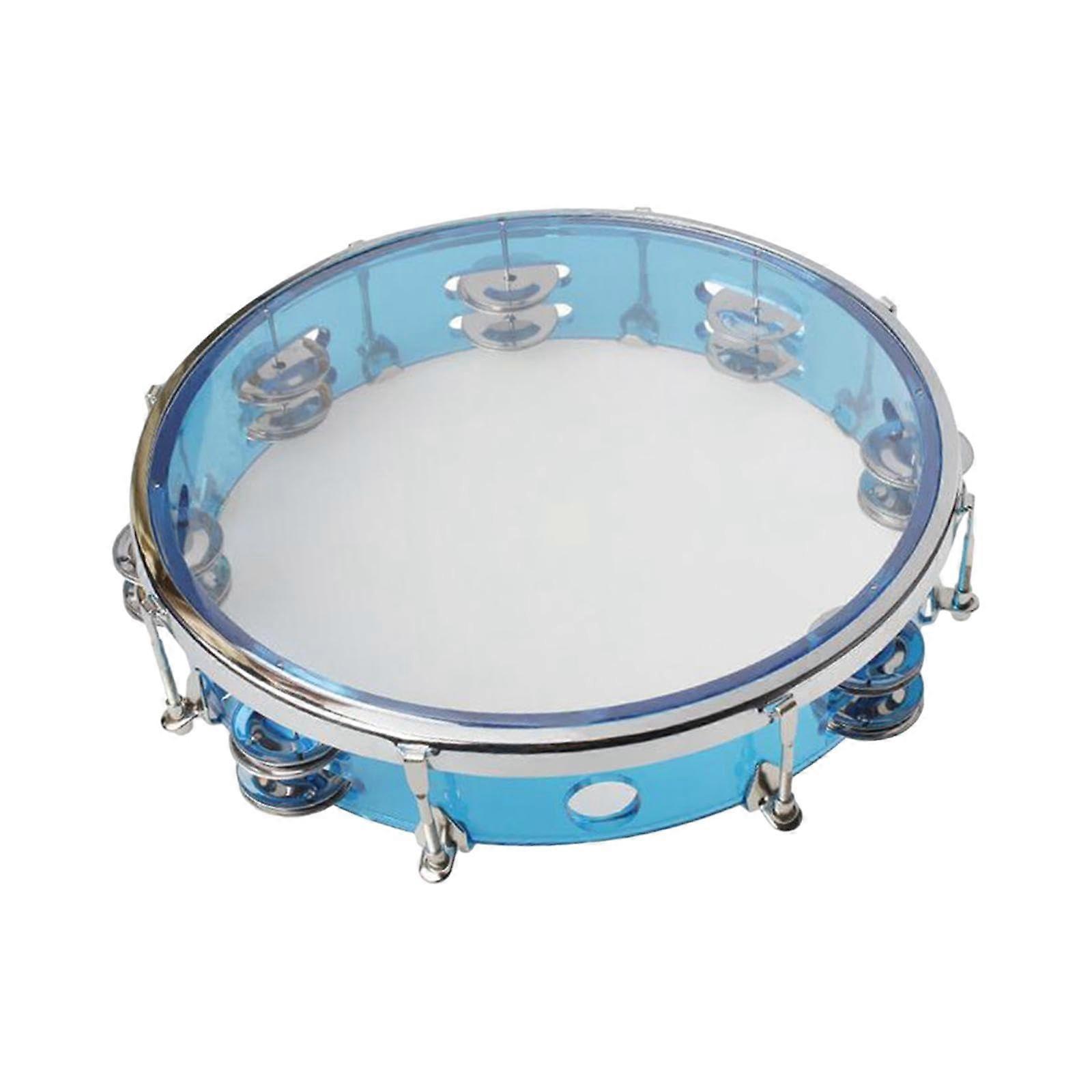 10inch tambourine with metal jingles, musical instruments, musical learning toy for children and adults, blue