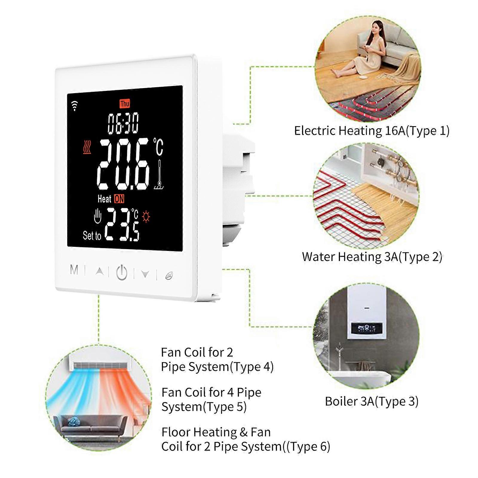 WIFI Electric Underfloor Heating 16A Thermostat with Application & Voice Control 3.5 Inch LCD Display Intelligent Programmable Thermostat Child Lock 
