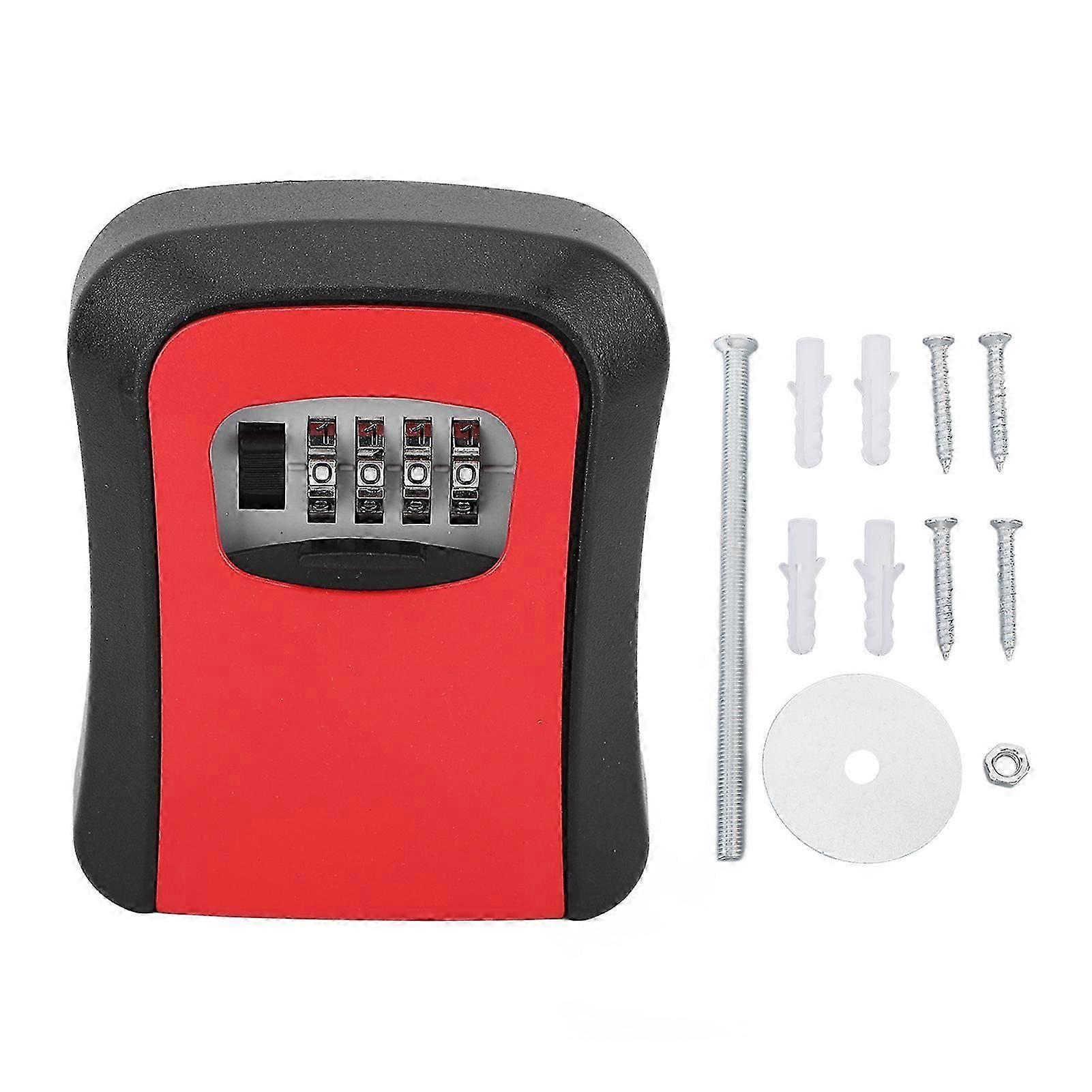 Key Lock Box Alloy Portable Wall Mounted 4 Digit Combination Key Safe Storage Lock Box for Outside Home Garage Red