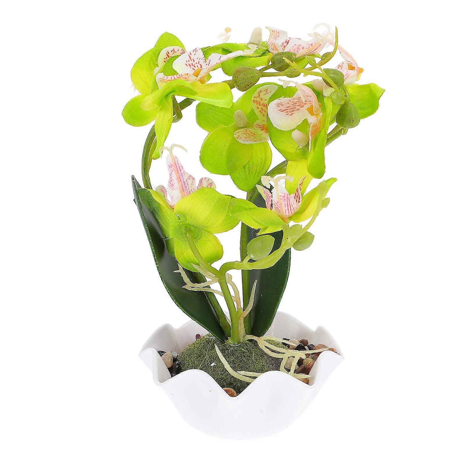 Orchid Artificial Flowers Phalaenopsis Flower with Pot Home Decoration Green 23x11.5x11.5cm Year-round Decoration 1Set