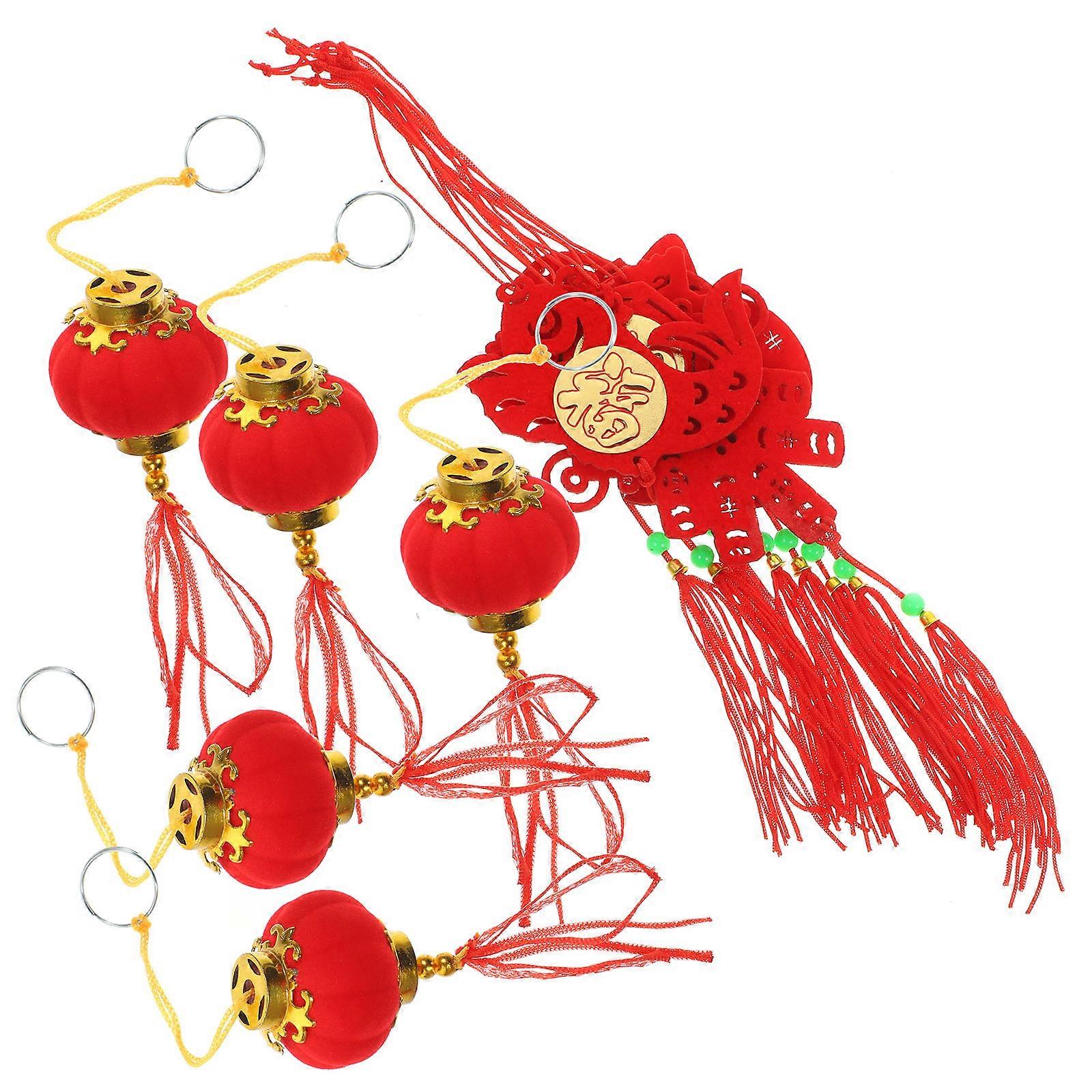Chinese New Year Hanging Pendants Set Double Sided Gold Foil Bonsai, Lantern Ornaments Traditional Spring Festival Decor for Home, Office, Tree,
