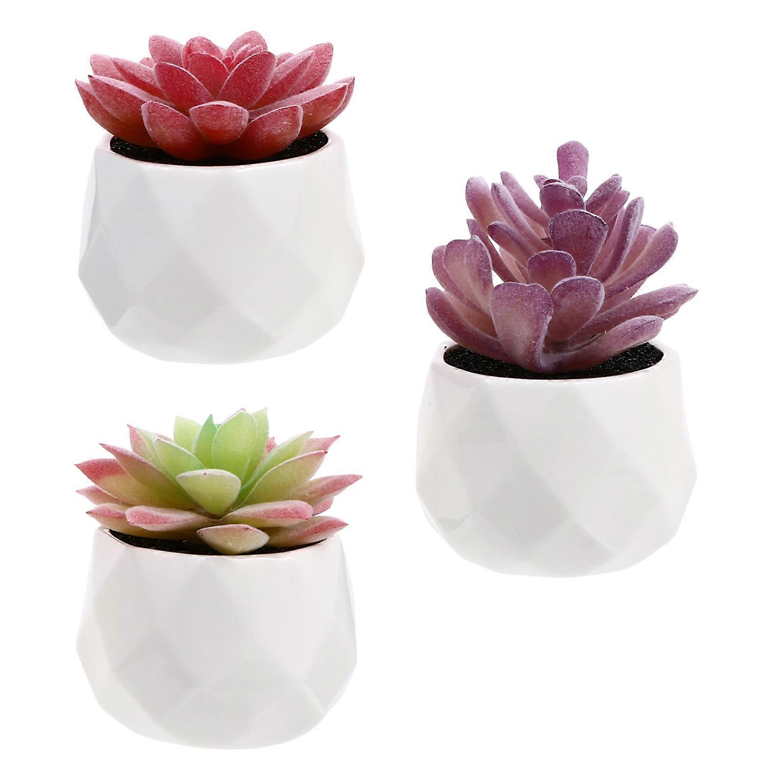 Small Fake Plants Mini Simulation Succulent Potted Plant Balcony Decoration Assorted Color Plastic 3Set