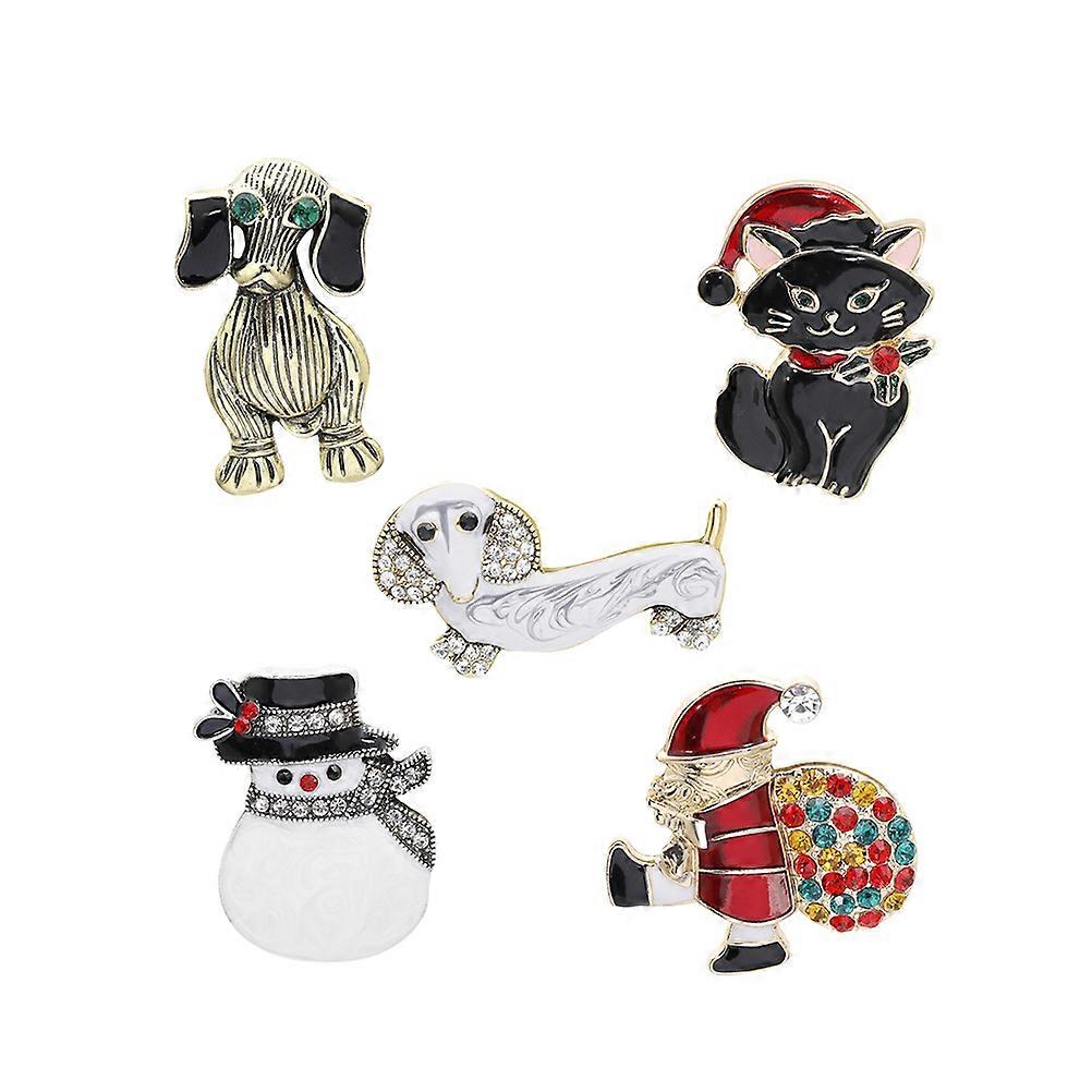 هوليداي بروش المينا الألوان الكلاسيكية احتفالية الكرتون الأيائل سانتا كلوز ثلج 5 قطع