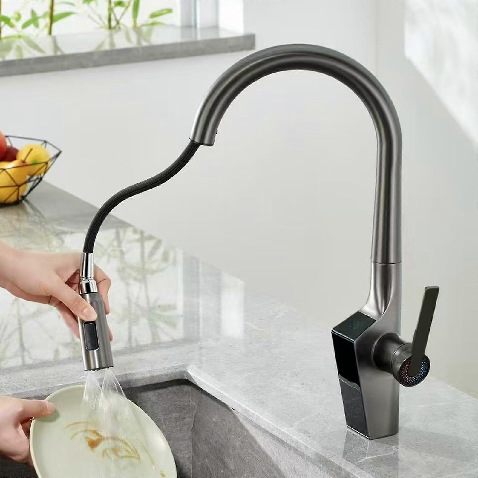 Küchenmischer Brushed Gold Kitchen Faucet with Pull Down Spray, Single Handle, 360° Rotation, Grey Finish