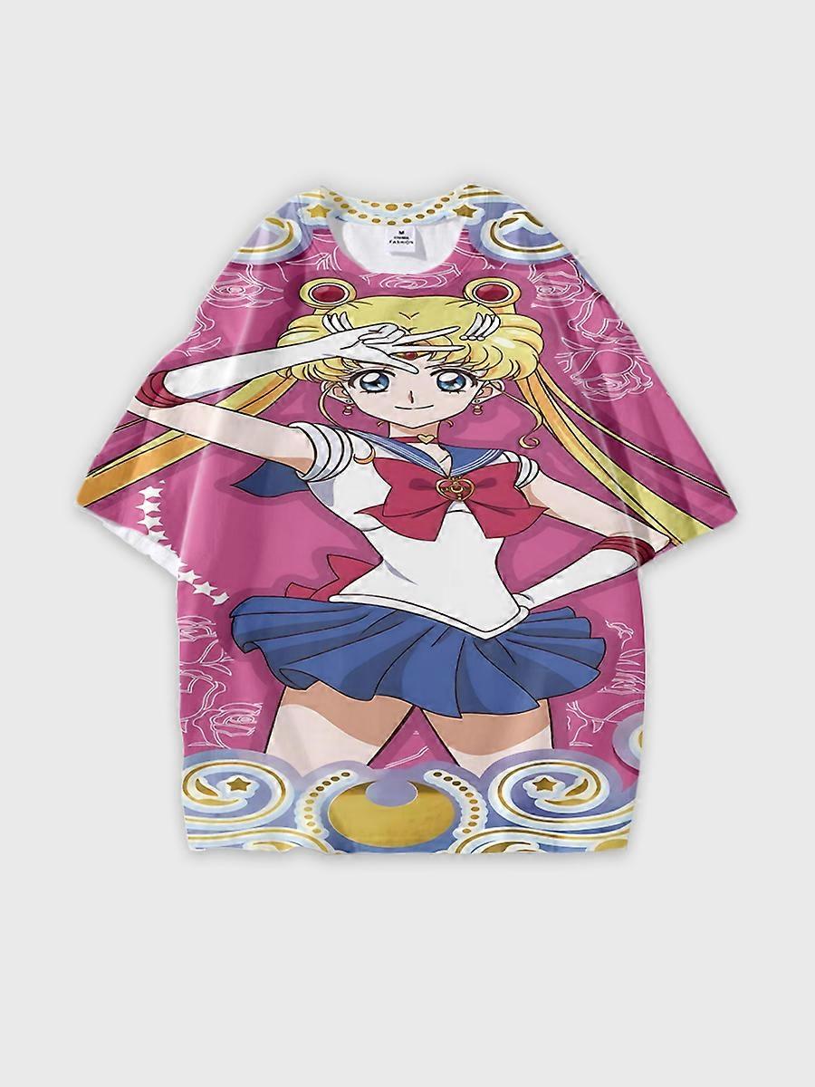 T-shirt round neck Role Pattern loose short sleeve D2282