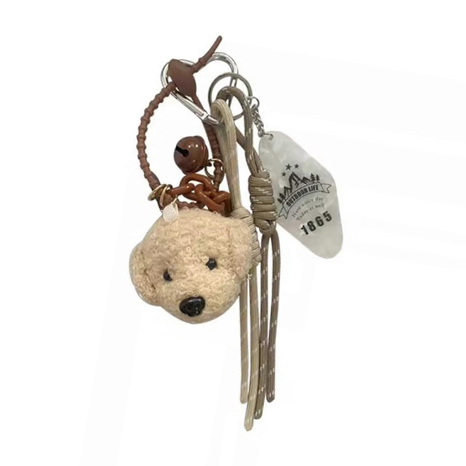 Creative Bear Keychain Plush Pouch For Wallets, Backpacks, And Purses Soft Polyester Khaki