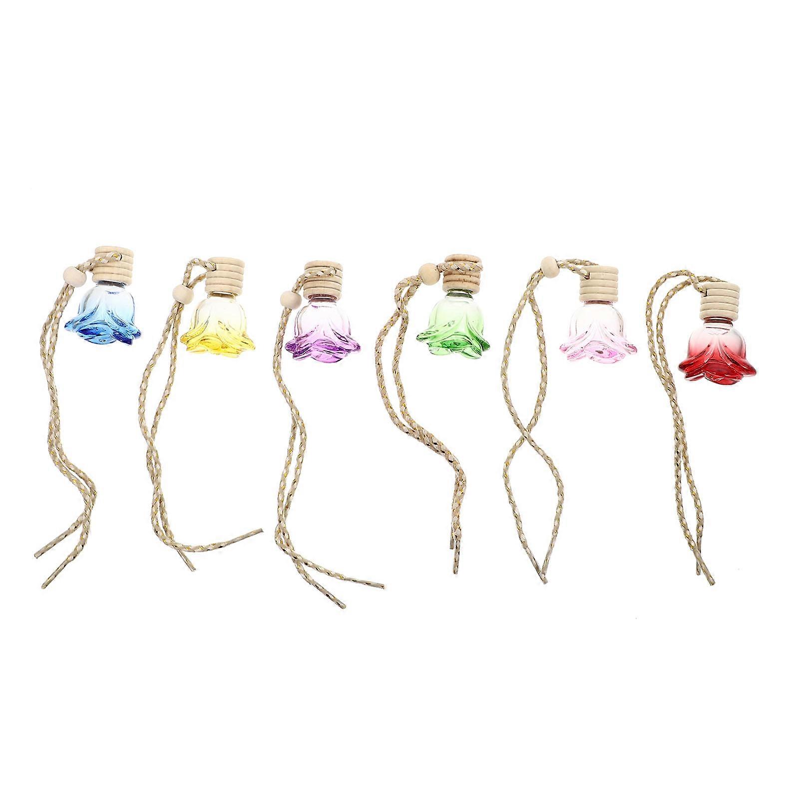 Car Fragrance Pendants Rose Shape Perfume Bottles For Car Use Assorted Color Durable Design 6Pcs