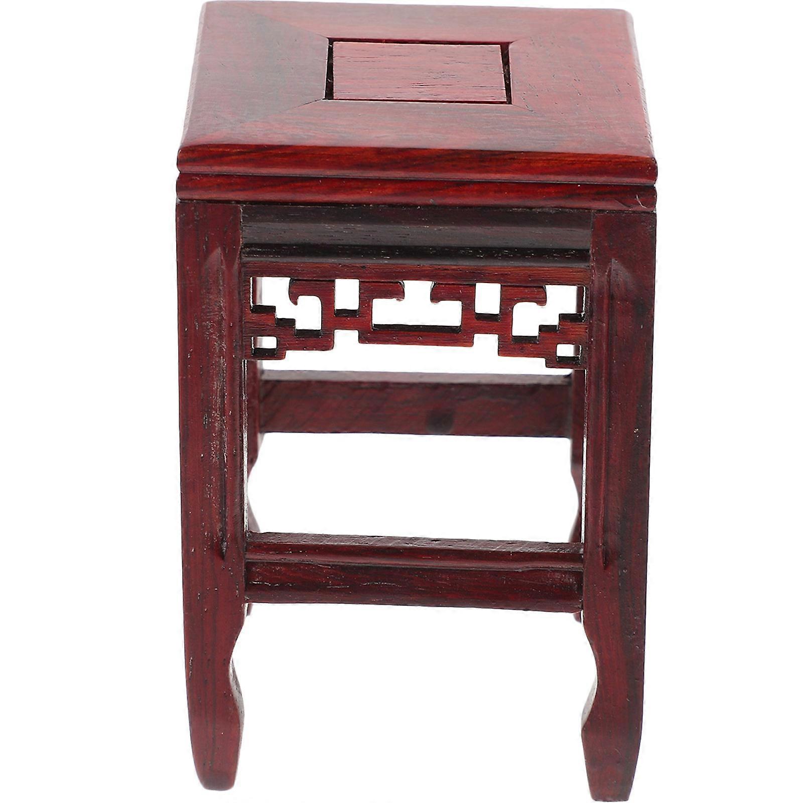 Antique Wood Flower Pot Base for Home Display Dark Red Small Planter Rack 7.8 Inches