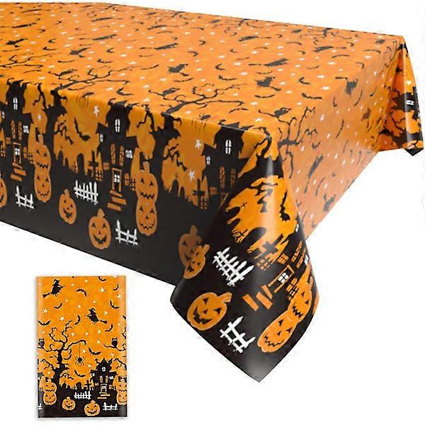 Halloween Tablecloth, Orange Spooky Pumpkin Rectangular Plastic T