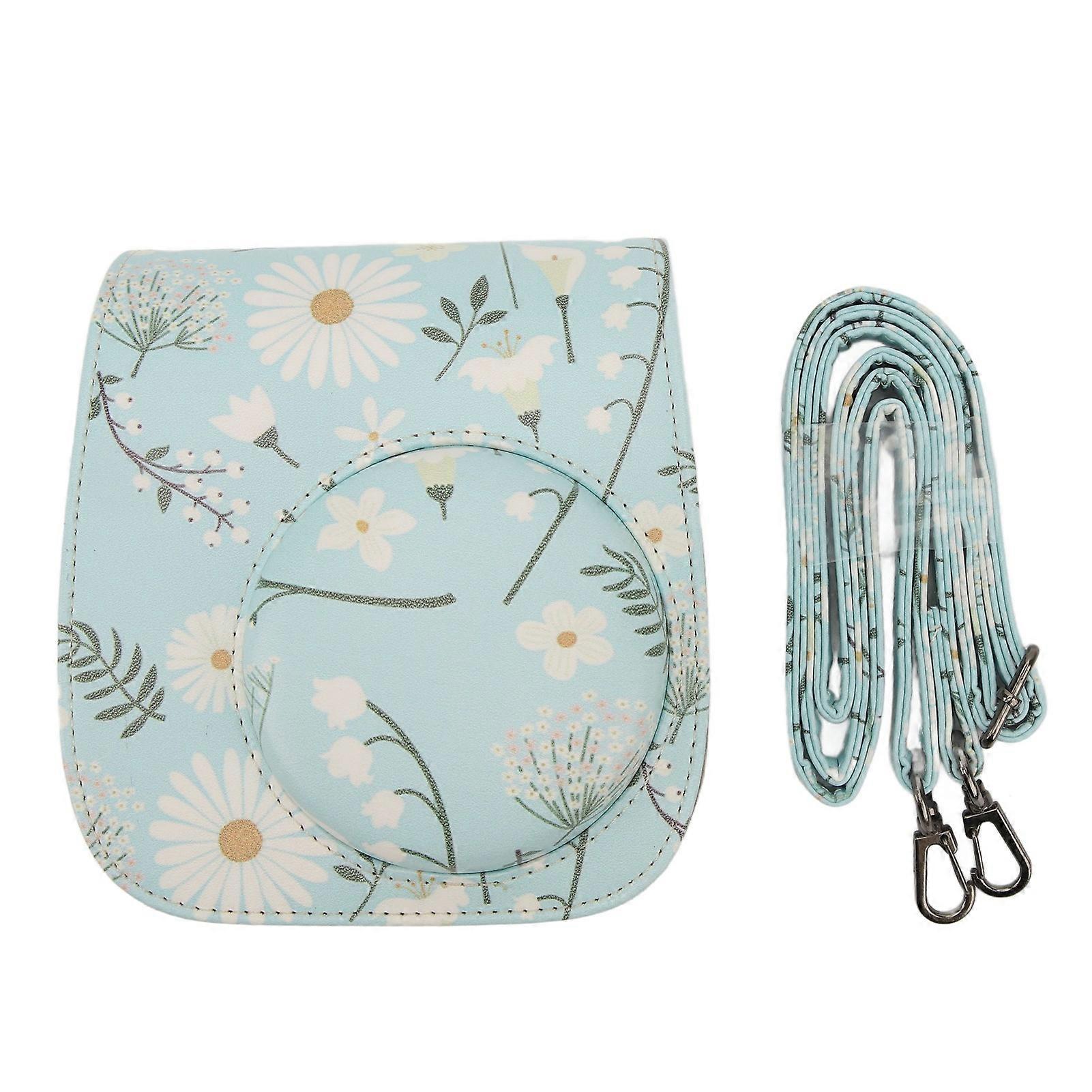 Instant Camera Case PU Leather Protective Mini Camera Bag with Adjustable Shoulder Strap for Mini 11 12 Chrysanthemum