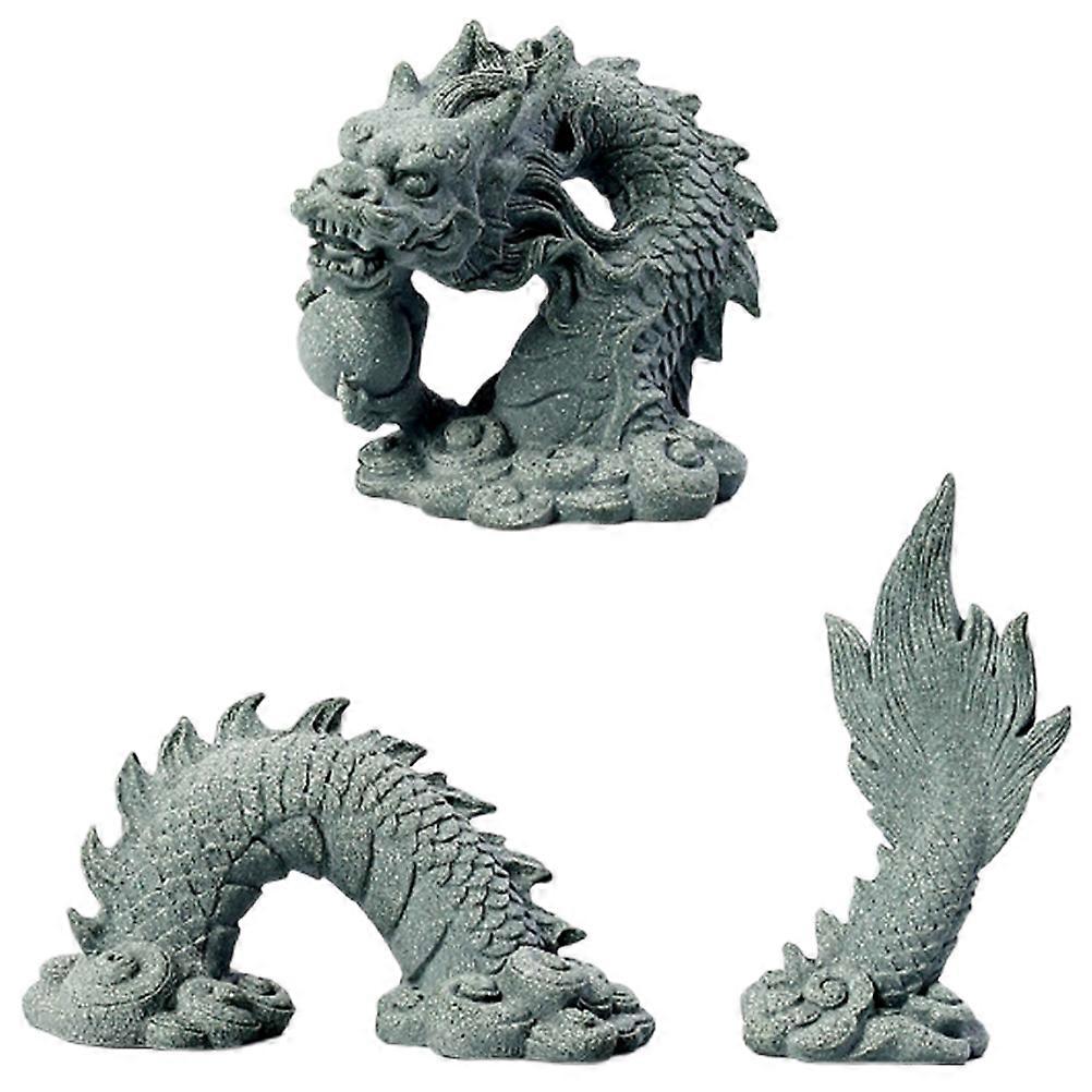 Grey Resin Dragon Statue for Micro Landscape Decorations and Bonsai 4.7 x 1.2 x 2.8 inches