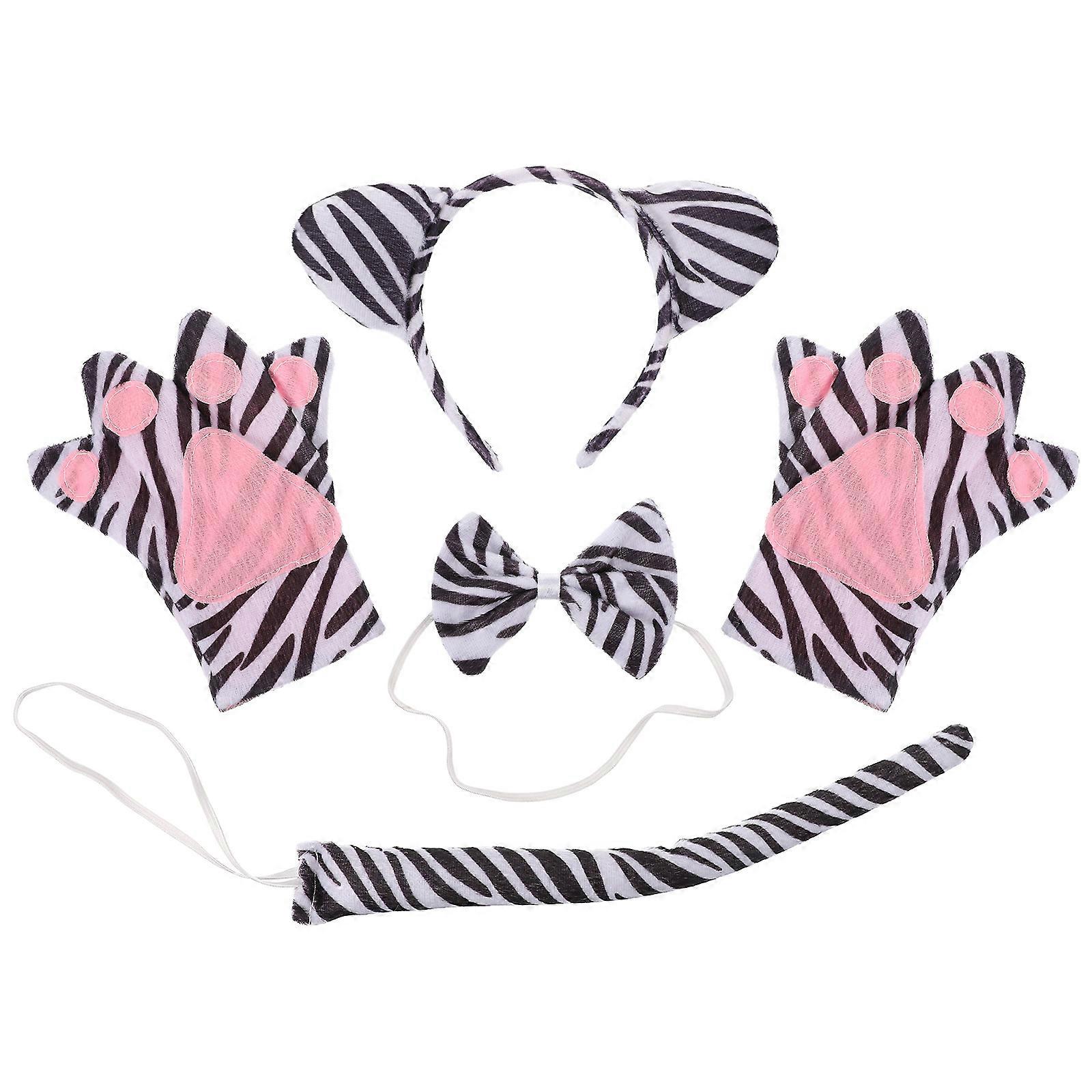 5pcs Animal Cosplay Accessories Set Durable Headband, Bowknot, Tail & Gloves for Adult Zebra Costume Perfect for Parties, Photo Props & Dress Up