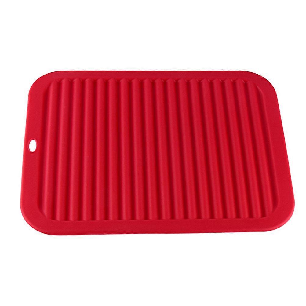 Cute Dish Drying Mat Silicone Pad Household Users Red 30x23x0.6cm Insulation 1Pack
