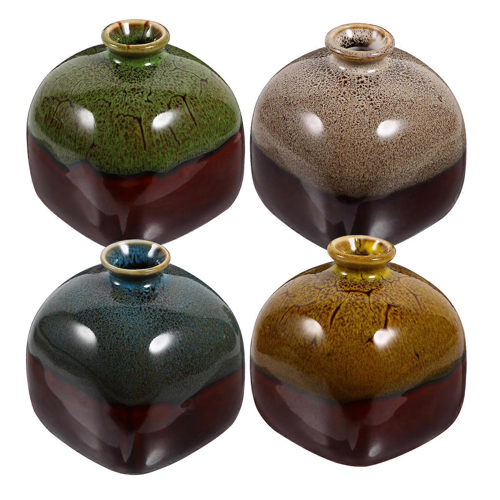 Assorted Color Miniature Ceramics Flower Vase Suitable For Storage Holder 3X3X3In Featuring Hydroponic Function 4Pcs