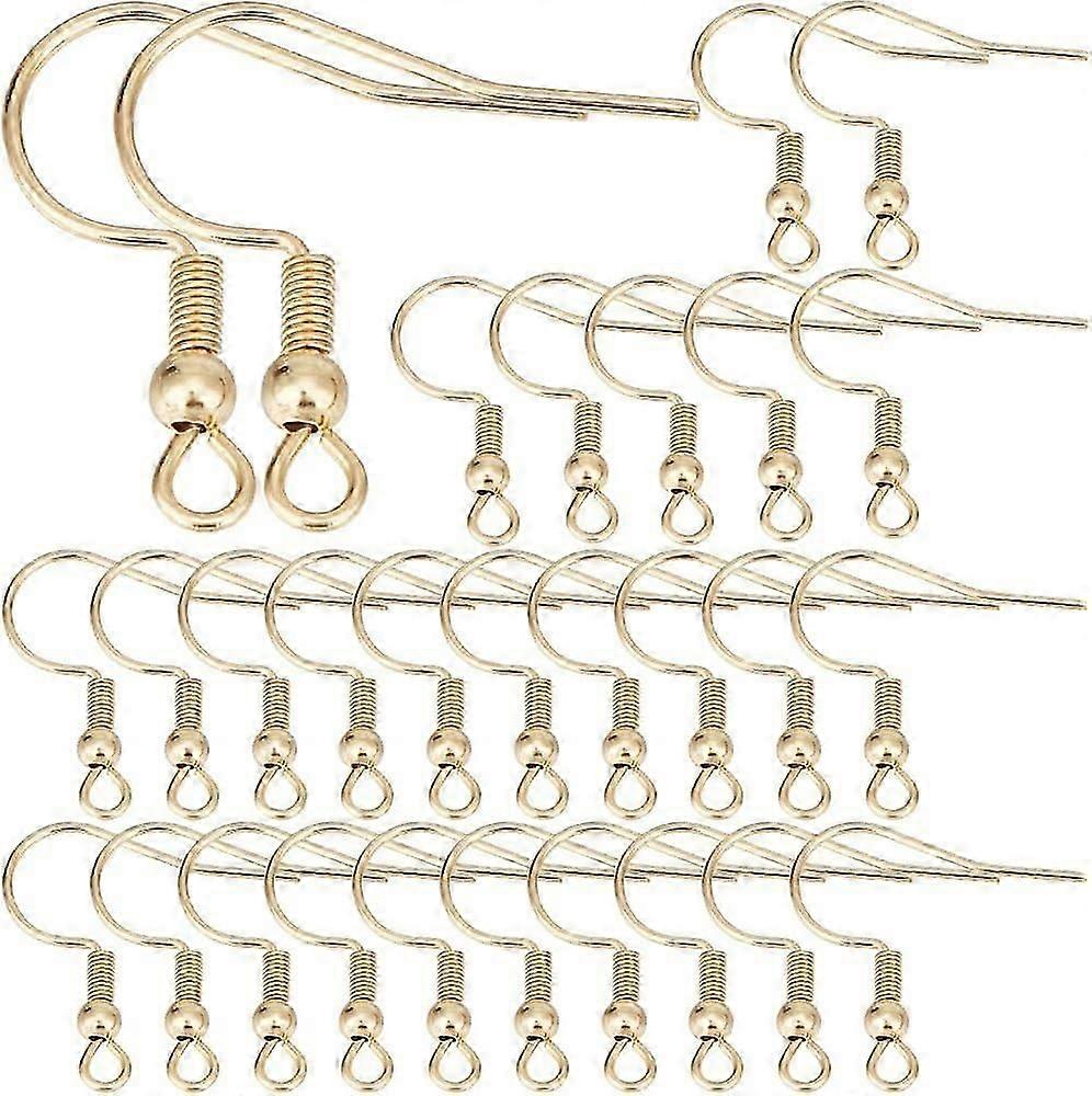 1 Box 150Pcs Real 18K Gold Plated Earring Hooks French Earring Hooks Bulk Fish Hook Earwires with Coil Ball Ear Wire Earrings Finding for Jewelry Maki