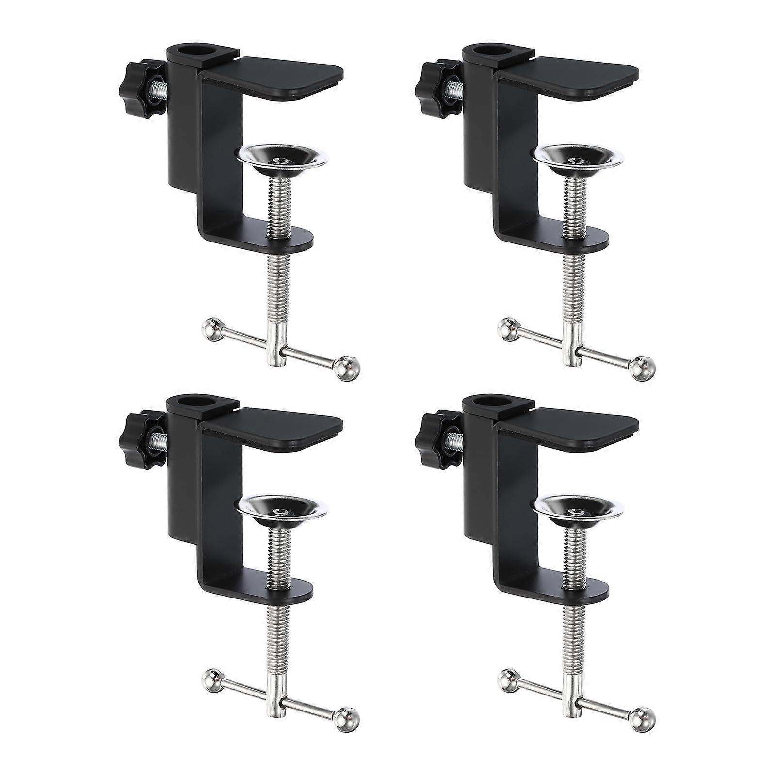 Table Clamp with 0.47 Inch Hole Diameter, 4 Pieces Aluminum Alloy Adjustable C Clamp for Microphone Boom and Table Lamp Stand, Black