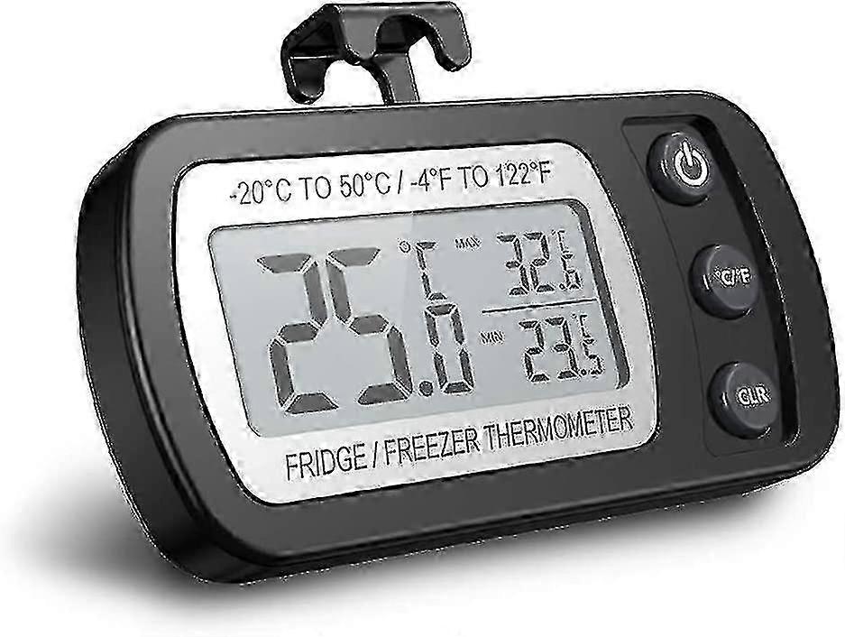 Digital Fridge Thermometer, Waterproof Freezer Thermometer With Hook, Easy To Read Lcd Display, Max/min Record Function, Great For Home Black