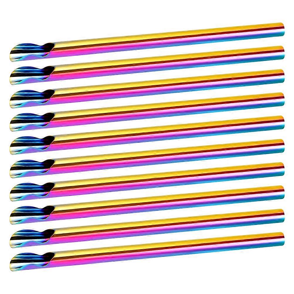 Stainless Steel Spoon Straws Set of 10 Reusable Stirring Spoons for Smoothies, Milk Tea, Coffee, and Ice Cream Durable, Deformation Resistant,
