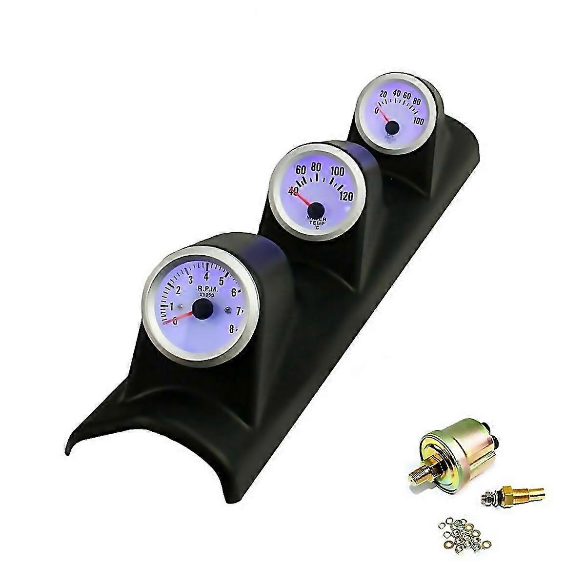 52mm Triple Gauge Kit Tachometer Water Temperature Gauge Oil Pressure Gauge With Sensor 3 In 1 Left