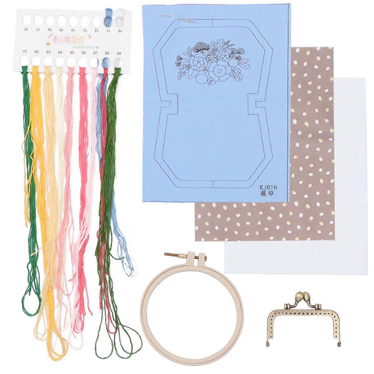 Funny Handmade Fabric Bag Embroidery Kit with 2pcs Tools for Adult Beginners DIY at Blue
