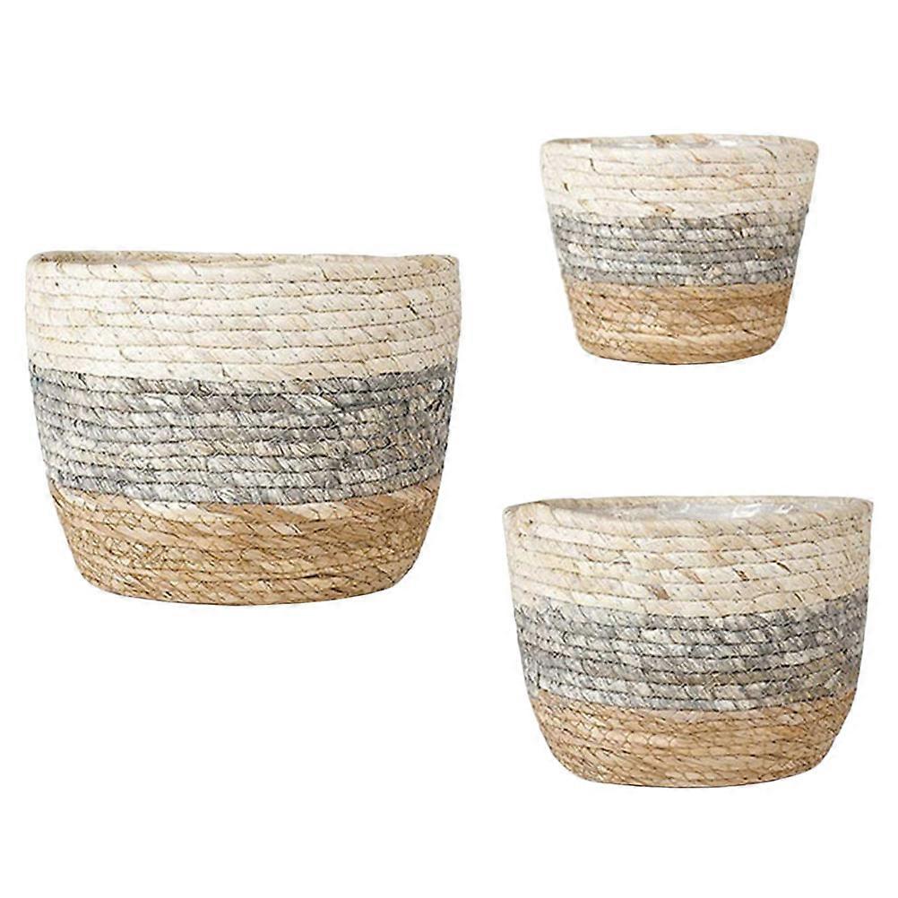 Handmade Woven Plant Display Baskets for Home Multi Plastic Durable Unique Design 3 Pcs