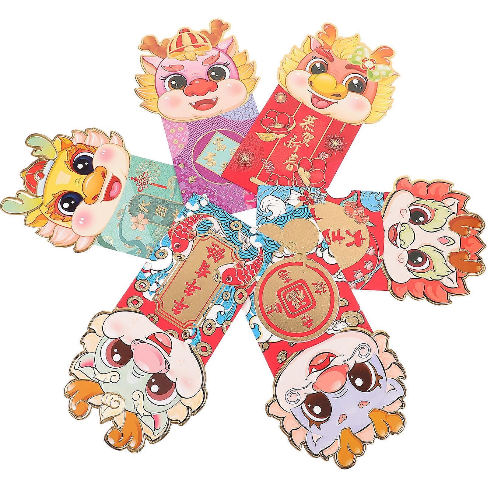 Festive Red Hong Bao Envelopes 24Pcs Cartoon Design Perfect For Chinese New Year Celebrations And Family Gatherings