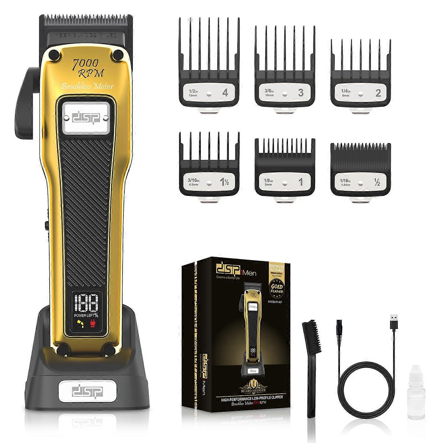 Professional Barber Clipper Cordless Hair Clipper for Men Powerful Clippers BLDC Motor DLC Coated Detachable Blade with Charging Station