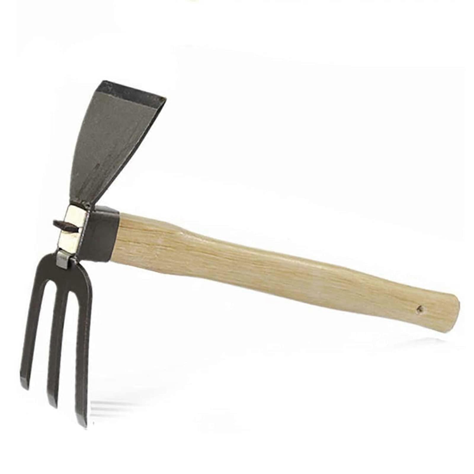 1 x Hoe and Rake 2 in 1 Wooden Handle Digging Hoe for Planting Soil Smoothing and Loosening Dual Purpose Hoe