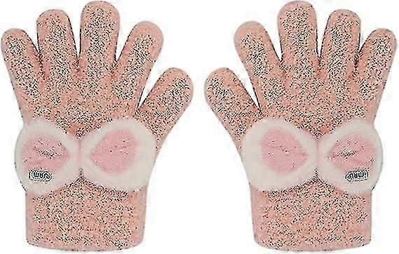 Çocuk Kış Sıcak Eldivenler Sevimli Papyon Tam Parmak Örgü Eldivenler Esnek Eldivenler Küçük Kızlar Erkekler İçin 2-5 Yaş