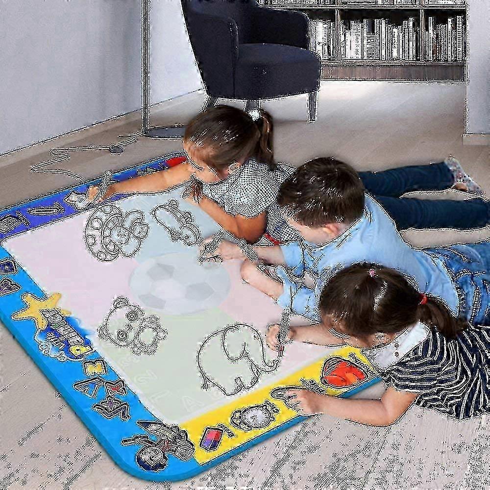 子供用大型ウォーター落書きマット - 4色と型付きの楽しいお絵かきおもちゃ、3〜5歳への完璧なギフト(ペン4本付き)