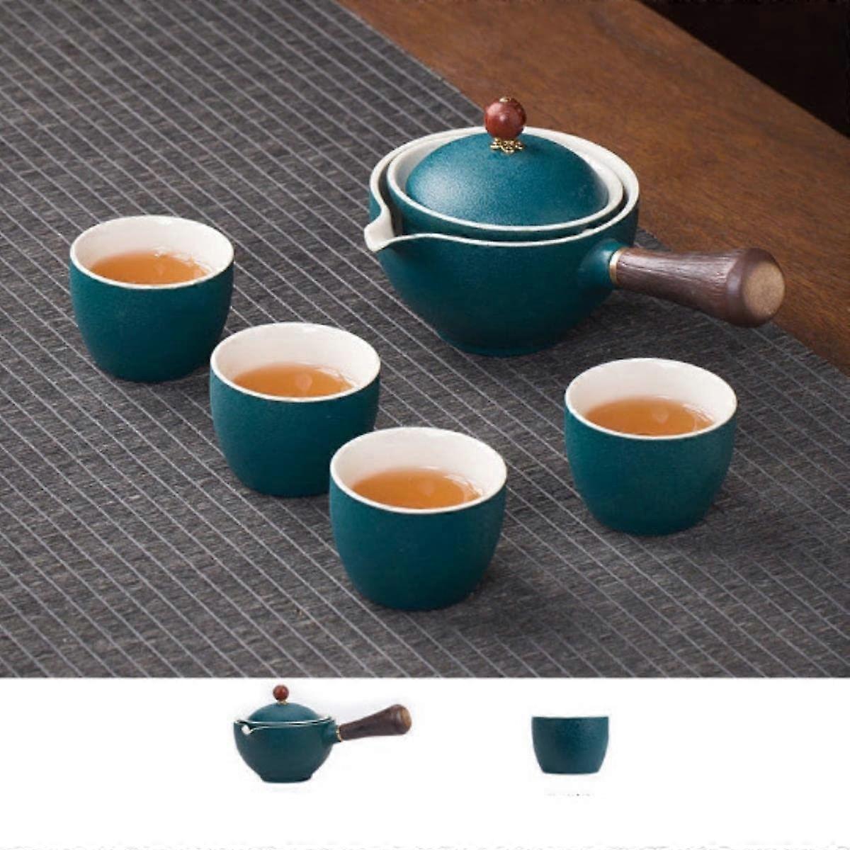 Porcelain Chinese Gongfu Tea Set Portable Teapot Set with 360 Rotation Tea Maker and Infuser Portable All in One Gift Bag Ref: 6964