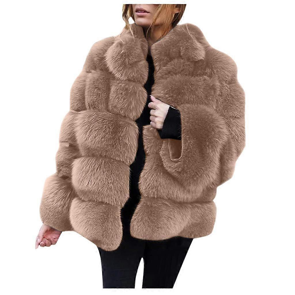 Women's Winter Coat Long Sleeve Parka Jacket Khaki Teddy Fleece Windproof Casual Sweatshirt Size L