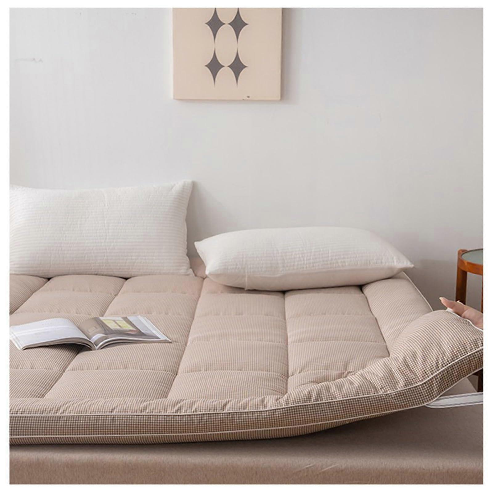 Japanese Floor Mattress Futon, Thickened Portable Foldable, Roll Up Sleeping Pad, NonSlip Breathable, Brown 180x200cm