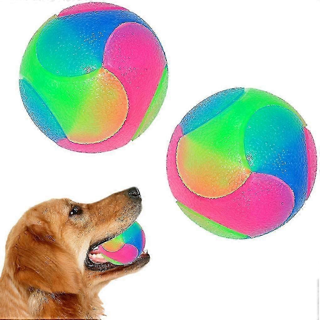 2 Pcs Light Up Dog Balls Flashing Elastic Ball Glow In The Dark Interactive Pet Toys For Puppy